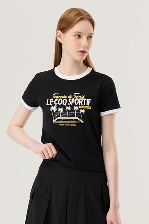 여성 크롭 링거 그래픽 반팔티 블랙(QP322TRS72)