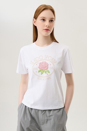 여성 레귤러핏 로즈 그래픽 반팔티 화이트(QP322ORS73)