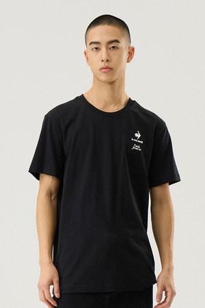 유니 베이직 스몰로고 레귤러핏 반팔티셔츠 - 블랙(QQ123LRS11)