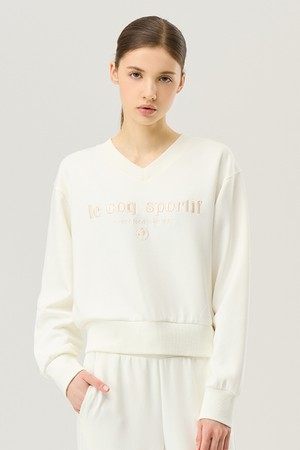 여성 모달 더블텐션 루즈핏 V넥 맨투맨 - 크림(QQ122OFS11)