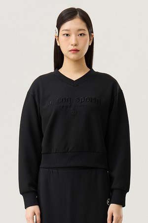 여성 모달 더블텐션 루즈핏 V넥 맨투맨 - 블랙(QQ122OFS11)