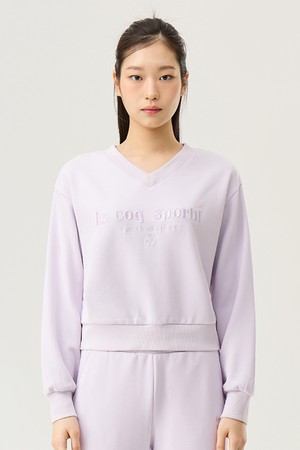 여성 모달 더블텐션 루즈핏 V넥 맨투맨 - 라벤더(QQ122OFS11)