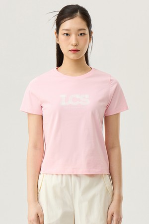 여성 레이스 그래픽 레귤러핏 반팔티셔츠 - 핑크(QQ122ORS21)