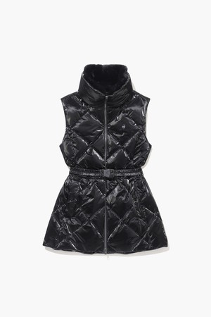 여성 글로시 퀼팅 롱 베스트 풀집업 (GP422LWVO2)