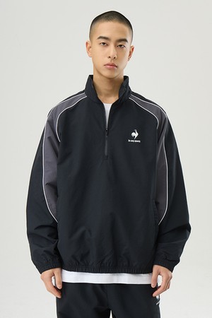 유니 컬러블록 루즈핏 아노락 자켓 - 블랙(QQ123LJK22)