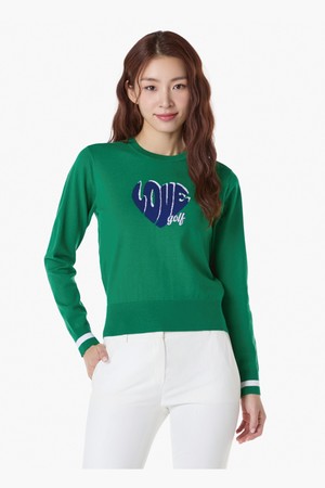 여성 원포인트 라운드 스웨터 (GQ122LKP11)_GREEN-a
