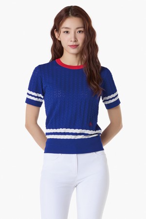 여성 스카시 조직 반팔 스웨터 (GQ122LKP31)_BLUE-a