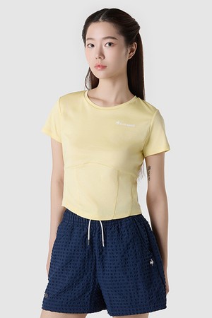 여성 실크터치 슬림 반팔티셔츠 - 옐로우(QQ112ORS22)