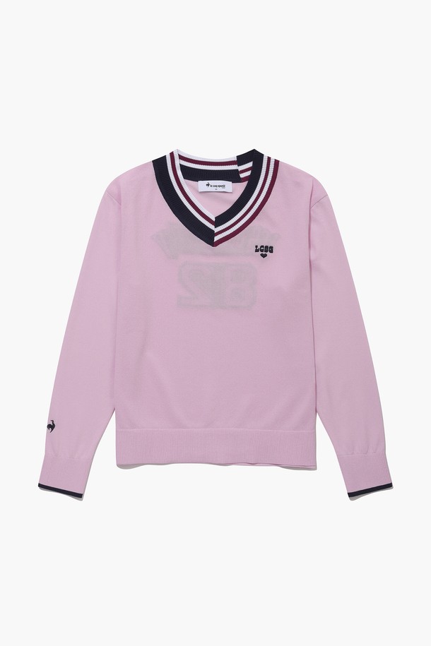 le coq sportif golf - 긴팔티셔츠 - 여성 V넥 배색 포인트 스웨터 (GQ222LKP41)