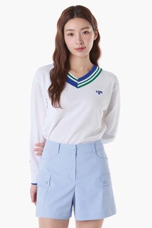 여성 V넥 배색 포인트 스웨터 (GQ222LKP41)_WHITE-a