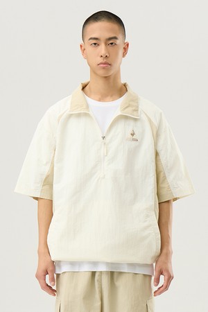 유니 경량 우븐 루즈핏 반팔 아노락 자켓 - 크림(QQ223LJK42)