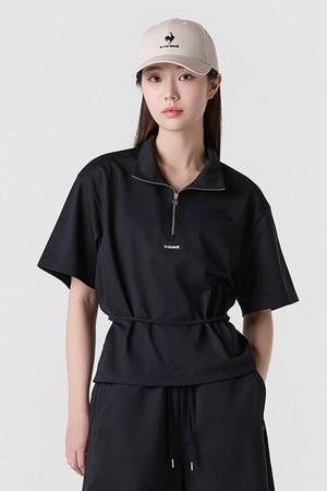 여성 선데이 자가드 루즈핏 반팔 아노락 - 블랙(QQ222OJK45)