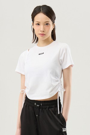 여성 컷아웃 레이어드 셔링 반팔티 - 화이트(QQ222ORS46)