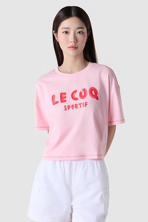 여성 크롭 루즈핏 반팔티셔츠 - 핑크(QQ222LRS51)
