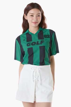 [온라인전용] 루즈핏 스트라이프 사커 반팔 티셔츠 (GQ222LTS44)_GREEN-a