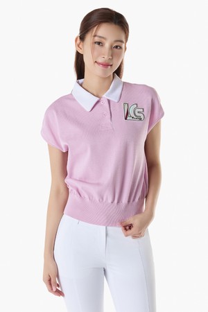 여성 우븐 카라 슬리브리스 스웨터 (GQ122LKP36)_PINK-a