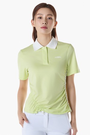 여성 메쉬 테이프 포인트 반팔 카라 티셔츠 (GQ122LTS38)_YELLOW-a