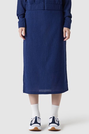 여성 플리츠 미디 스커트 - 네이비(QQ222OSK53)