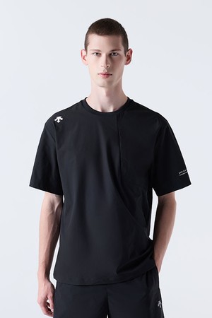 스몰 로고 우븐 반팔 티셔츠 블랙(SQ321UTS75)