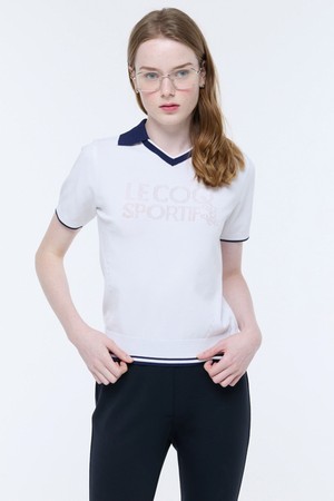 여성 레터링 조직 반팔 카라 스웨터 (GQ322LKP71)_WHITE-a