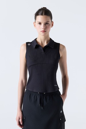 우먼스 카라형 골지 슬리브리스 블랙(SQ322PST72)