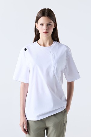 스몰 로고 우븐 반팔 티셔츠 화이트(SQ321UTS75)