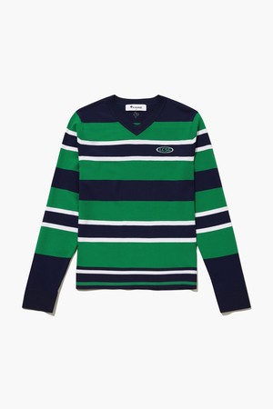 여성 스트라이프 브이넥 스웨터 (GQ322LKP82)_GREEN-a