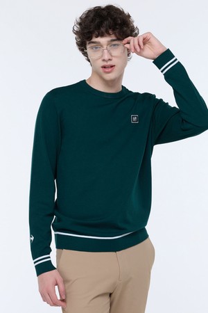 남성 에센셜 라운드 긴팔 스웨터 (GQ321MKP99)_GREEN-a