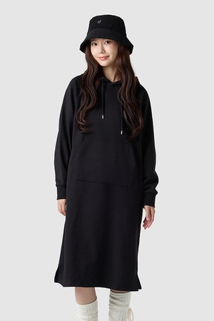 여성 루즈핏 면기모 스판 후드 원피스 - 블랙(QQ422OOPO1)