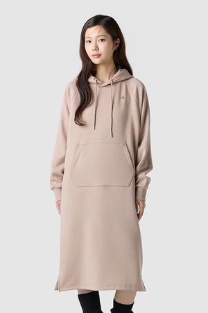 여성 루즈핏 면기모 스판 후드 원피스 - 베이지(QQ422OOPO1)