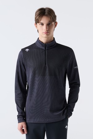 러닝 소프트 앤 리브드 반집업 긴팔 티셔츠 블랙 SQ323RTL97