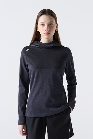 러닝 소프트 앤 리브드 후드 티셔츠 블랙 SQ323RTL96