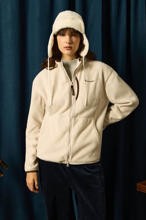 유니 플리스 루즈핏 스탠넥 집업 - 오트밀 QQ423LFTO2