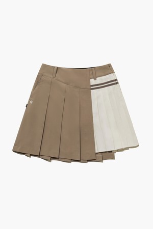 여성 배색 플리츠 스커트 _BEGE GQ422LSKO1_BEIGE-a