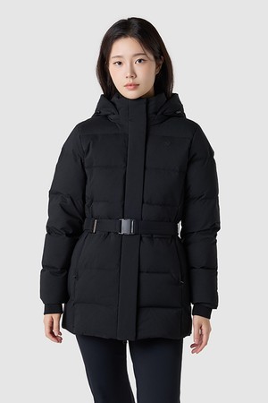 여성 레귤러핏 중기장 구스 다운 자켓 - 블랙 QQ422ODJN1