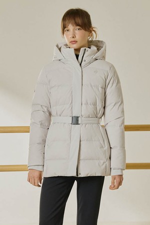 여성 레귤러핏 중기장 구스 다운 자켓 - 베이지 QQ422ODJN1