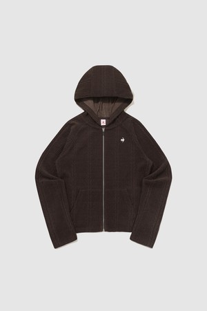 여성 슬림핏 약기모 케이블 후드 집업 - 브라운 QQ422OFTN1