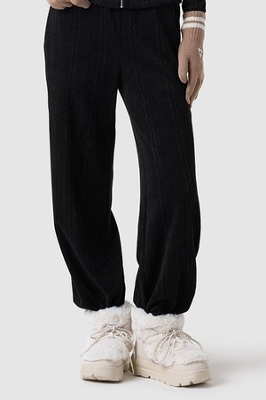 여성 케이블 자가드 와이드핏 팬츠 - 블랙 QQ422OFPN1
