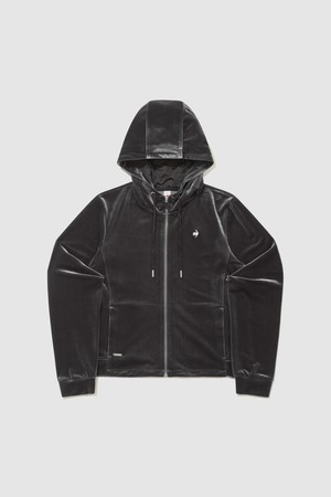 여성 얼리스프링 슬림핏 벨벳 후드 집업 - 그레이 QR122OFT15