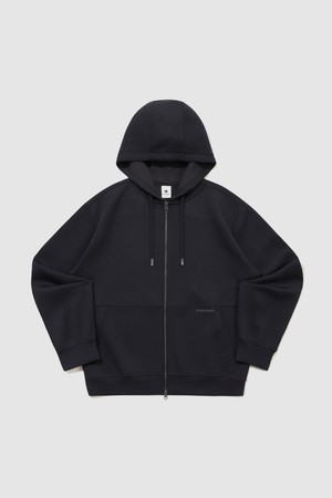 유니 쿠션지 루즈핏 후드 집업 - 블랙 QR123LFT13