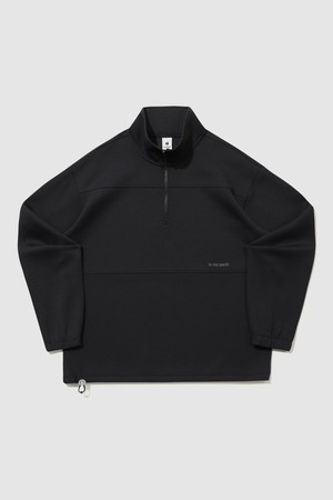 유니 쿠션지 루즈핏 하프집업 - 블랙 QR123LFS13