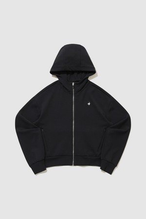 여성 더블텐션2.0 루즈핏 세미크롭 후드 집업 - 블랙 QR122OFT11