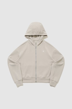 여성 더블텐션2.0 루즈핏 세미크롭 후드 집업 - 베이지 QR122OFT11