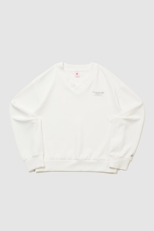 여성 더블텐션2.0 루즈핏 브이넥 맨투맨 - 크림 QR122OFS11