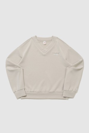 여성 더블텐션2.0 루즈핏 브이넥 맨투맨 - 베이지 QR122OFS11