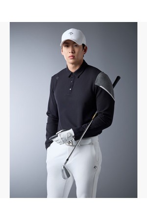 [데상트골프] 남성 원포인트 카라 긴팔티셔츠  DR12MFTL1A_BLACK-a