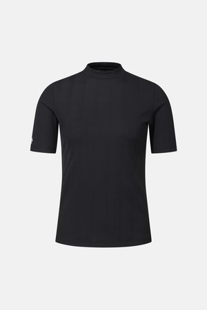 우먼스 골지 반하이넥 5부 티셔츠 블랙 SR122PTS11