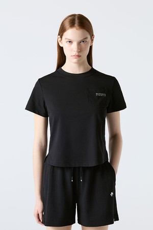 우먼스 쿨링 세미 크롭 반팔 티셔츠 블랙 SR112PTS14