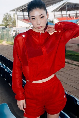 우먼스 러닝 세미 크롭 바람막이 자켓 레드 SR122RWB31