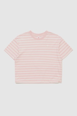 여성 스트라이프 루즈핏 반팔티 - 핑크 QR222ORS41